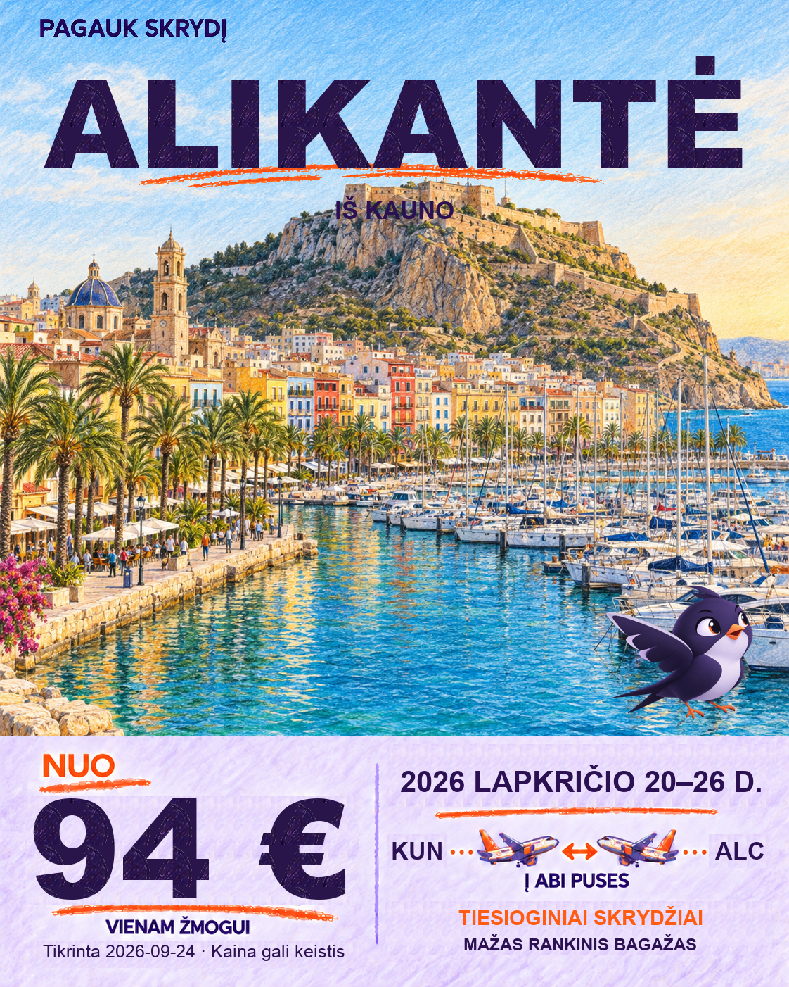 Alikantė iš Kauno, nuo 94 € į abi puses