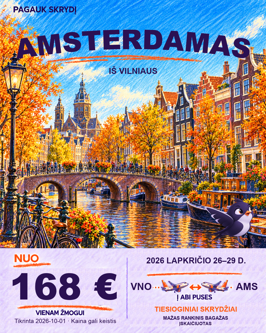 Amsterdamas, nuo 168 € į abi puses