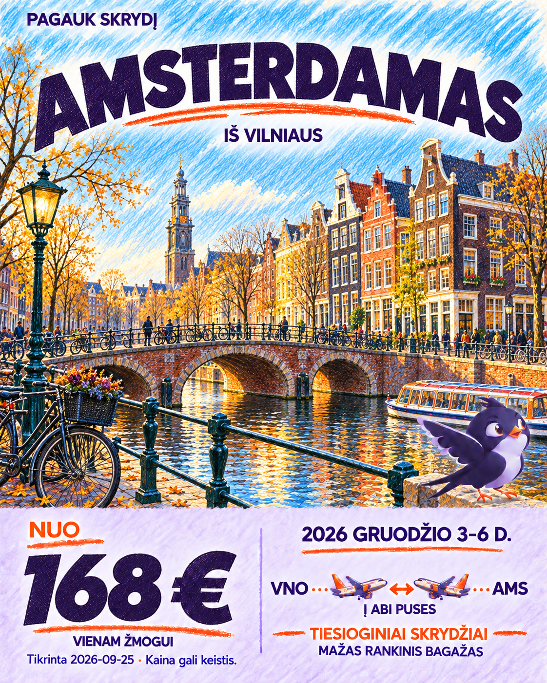 Amsterdamas iš Vilniaus, nuo 168 € į abi puses