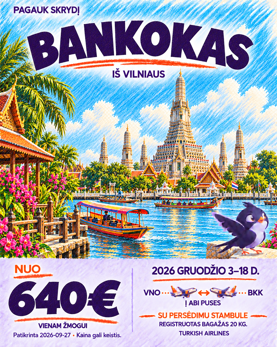Bankokas iš Vilniaus, nuo 640 € į abi puses