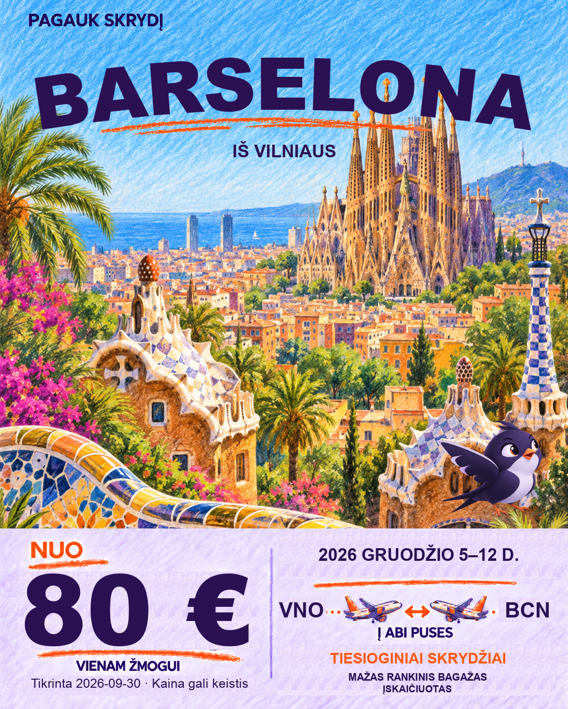 Barselona, nuo 80 € į abi puses