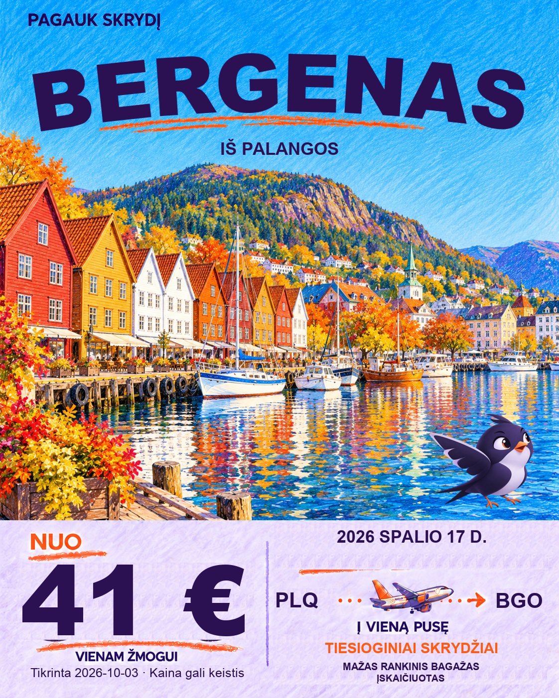 Bergenas, nuo 41 € į vieną pusę