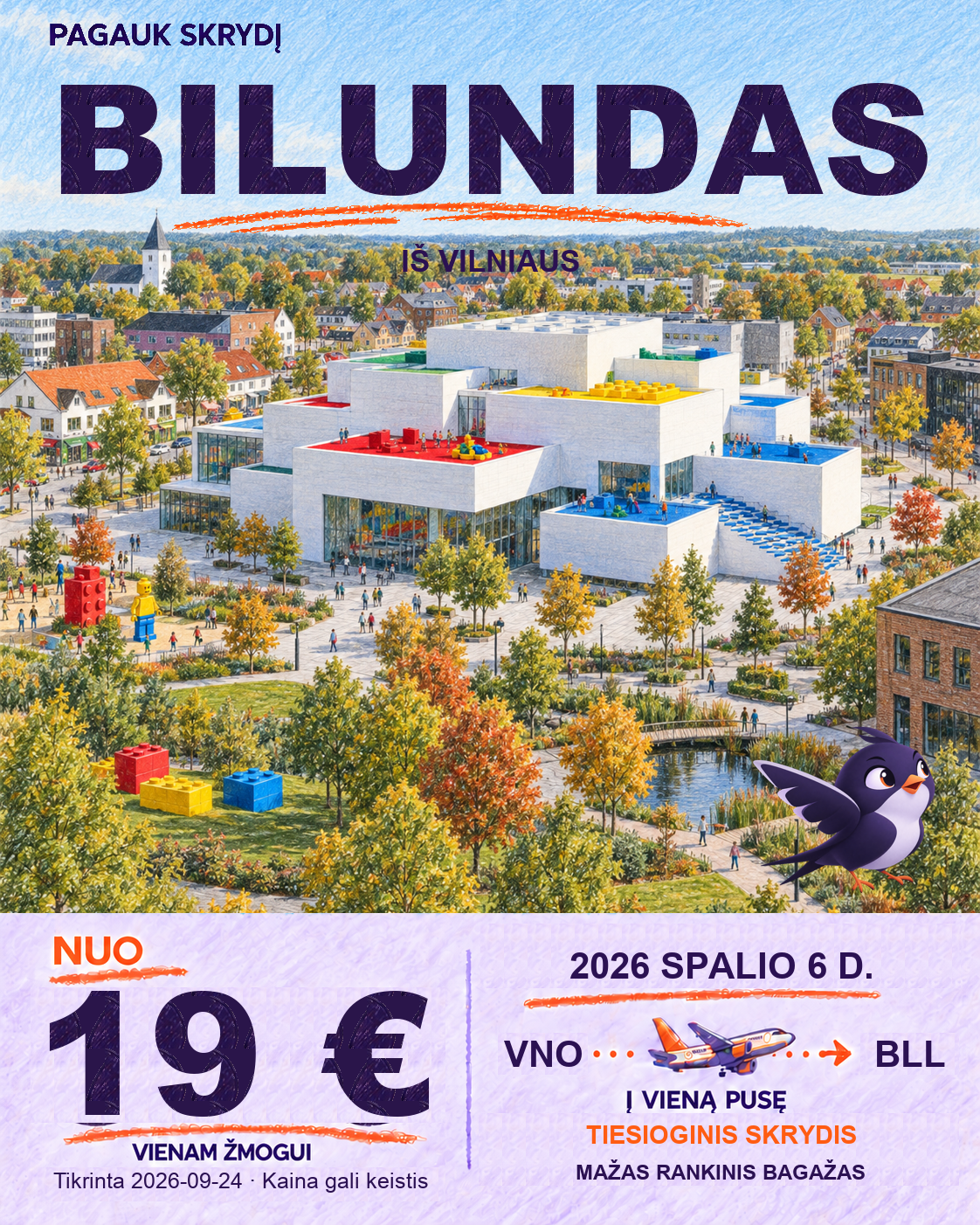 Bilundas iš Vilniaus, nuo 19 € į vieną pusę