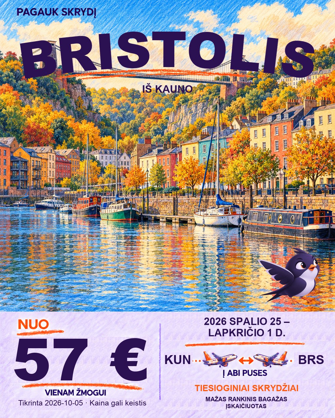 Bristolis, nuo 57 € į abi puses