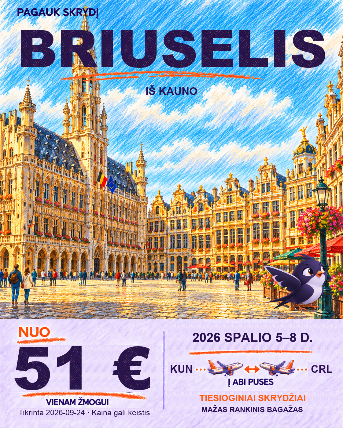 Briuselis iš Kauno, nuo 51 € į abi puses