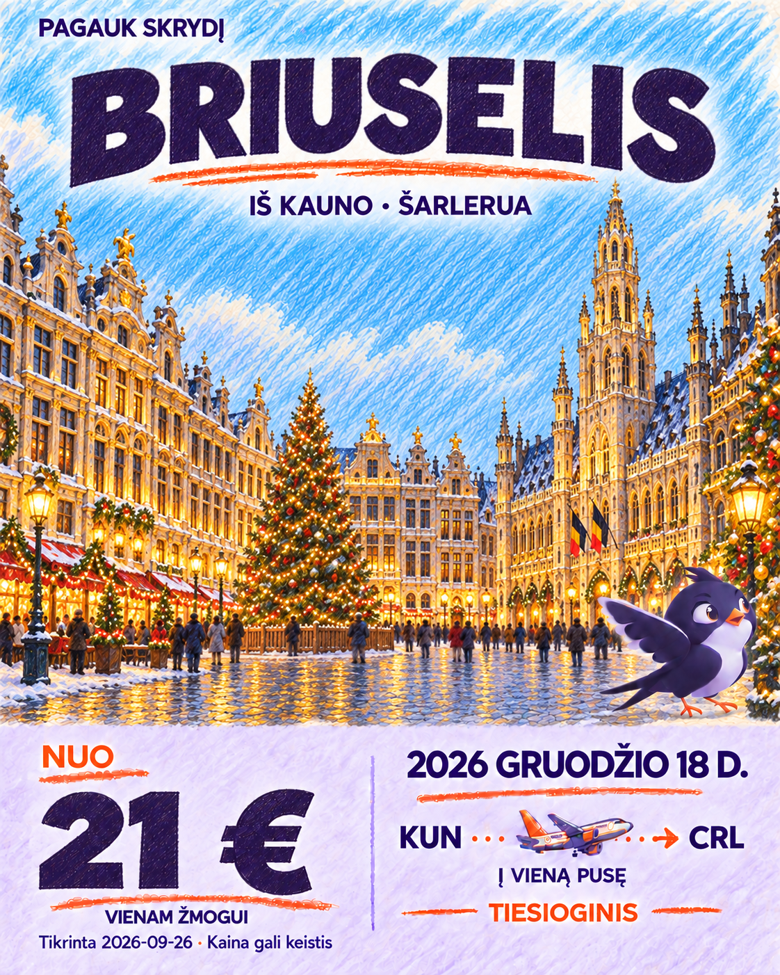 Briuselis iš Kauno, nuo 21 € į vieną pusę