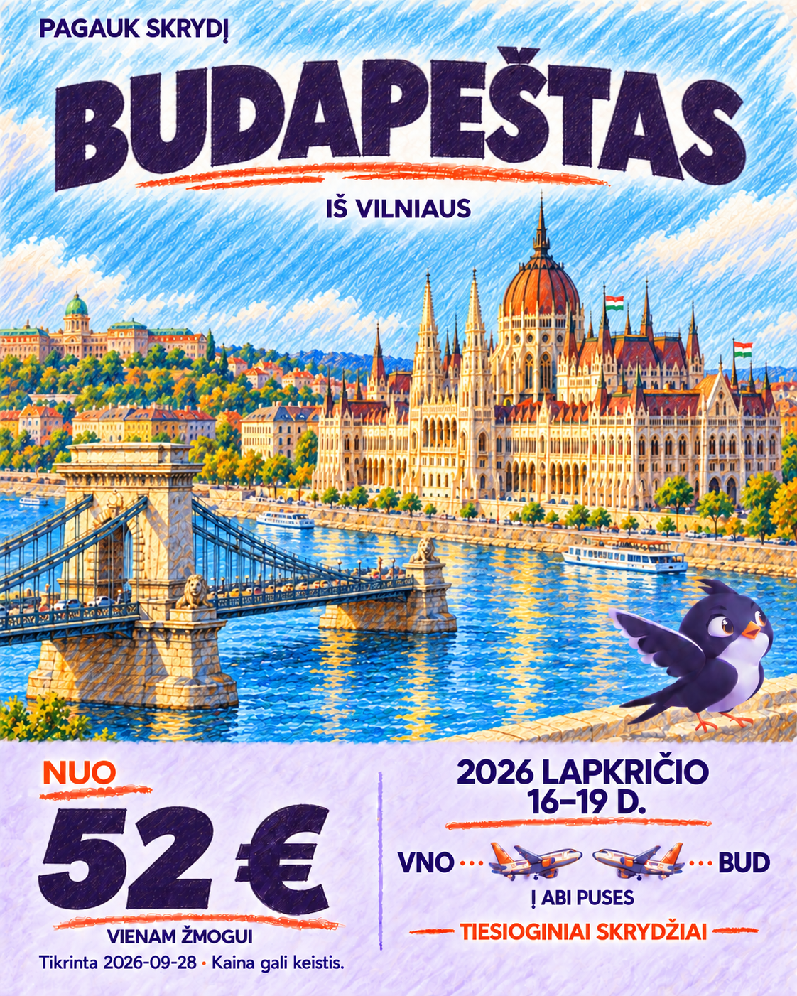 Budapeštas iš Vilniaus, nuo 52 € į abi puses