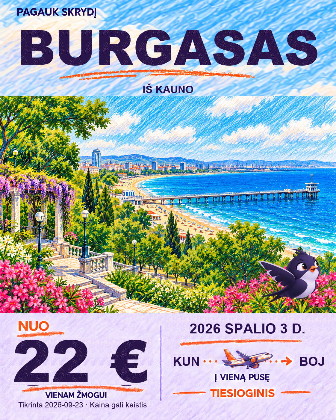 Burgasas, nuo 22 € į vieną pusę
