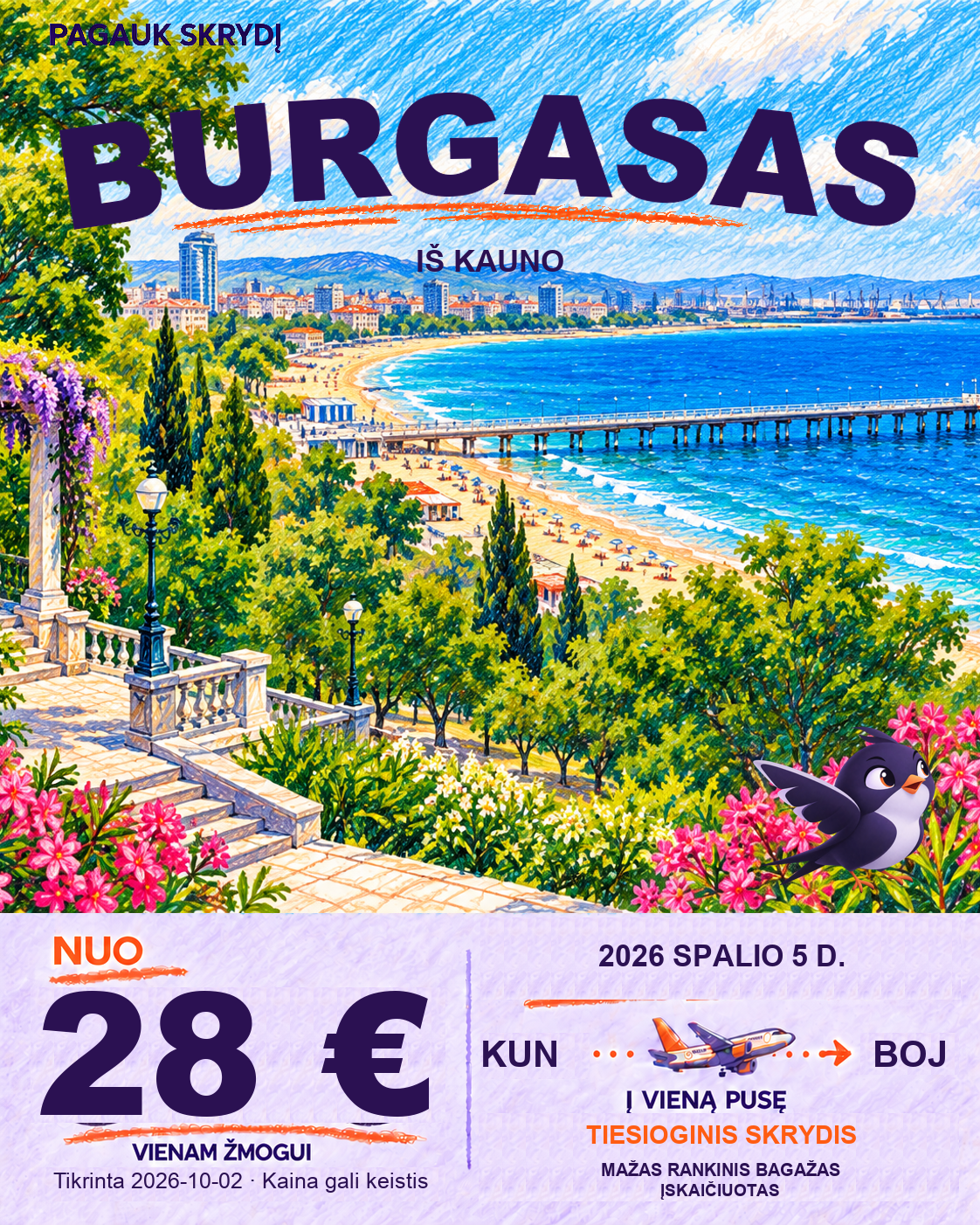 Burgasas, nuo 28 € į vieną pusę
