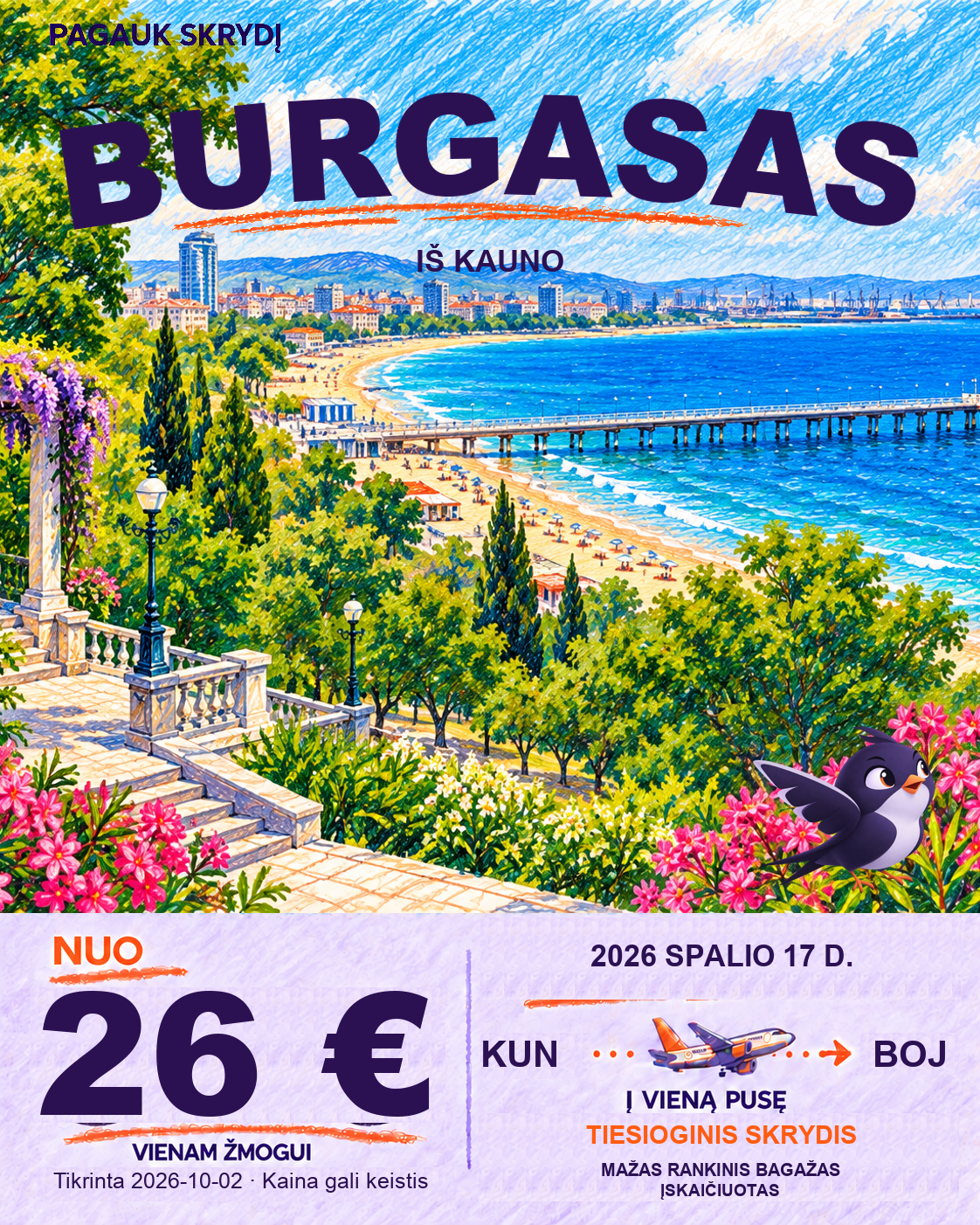 Burgasas, nuo 26 € į vieną pusę