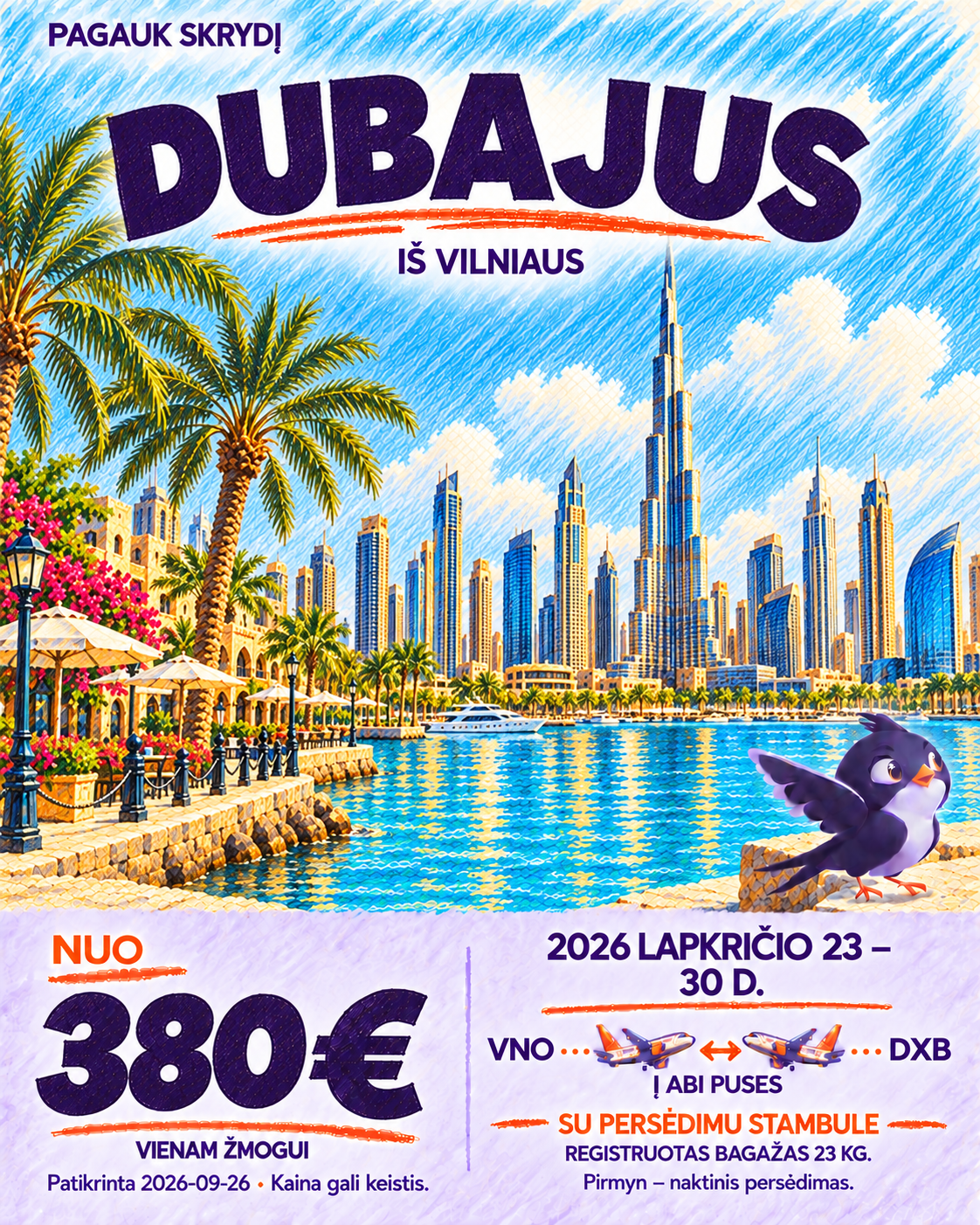 Dubajus iš Vilniaus, nuo 380 € į abi puses