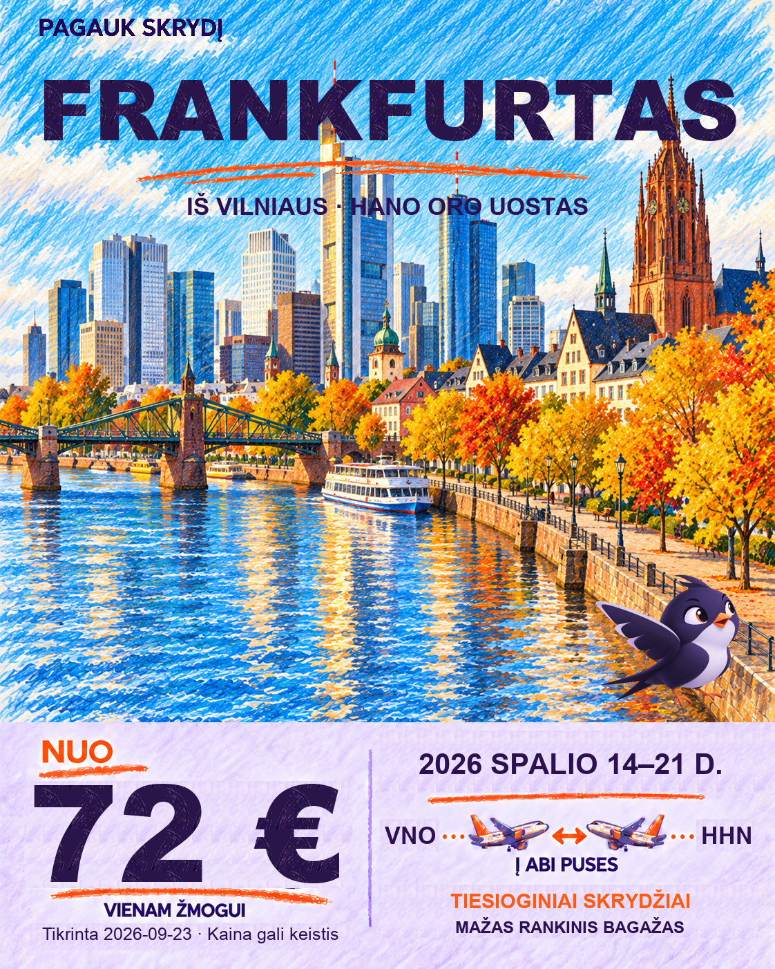 Frankfurtas iš Vilniaus, nuo 72 € į abi puses