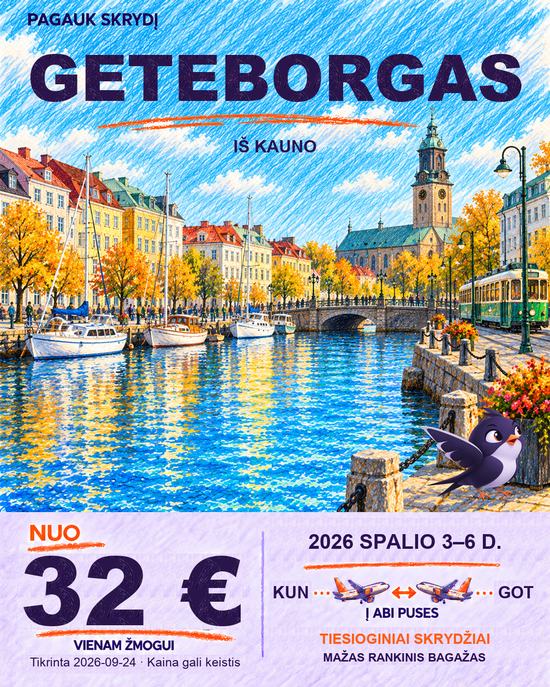 Geteborgas iš Kauno, nuo 32 € į abi puses