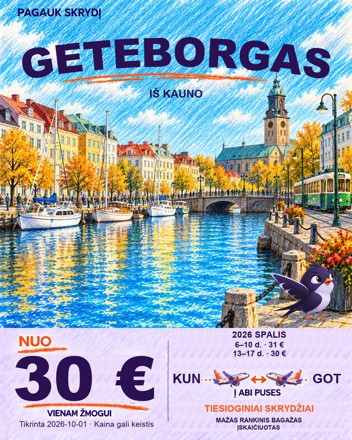 Geteborgas, nuo 30 € į abi puses