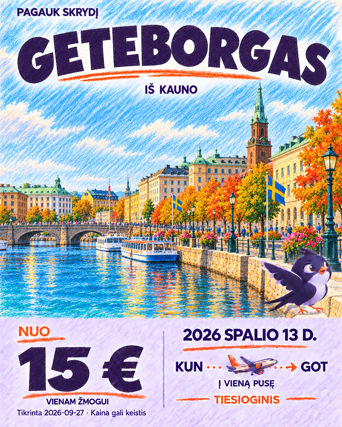 Geteborgas iš Kauno, nuo 15 € į vieną pusę