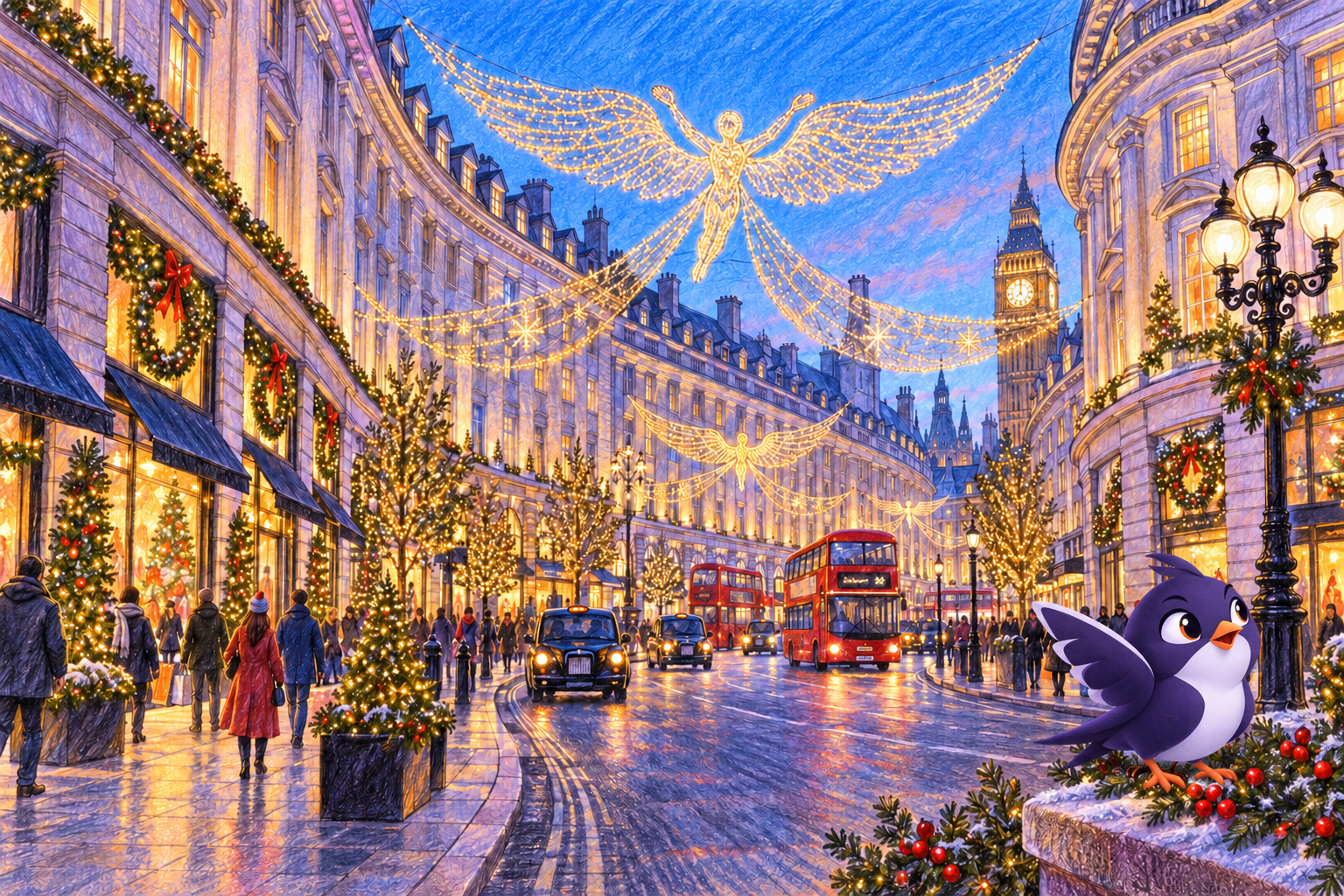 Londonas: šventinė miesto iliustracija