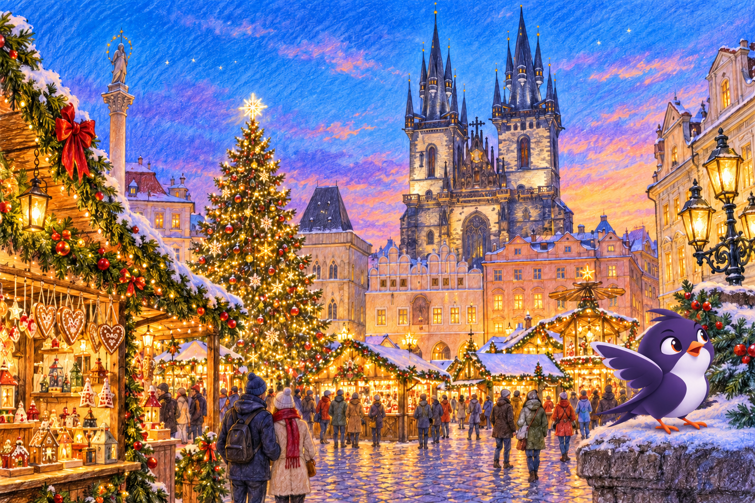 Praha: šventinė miesto iliustracija