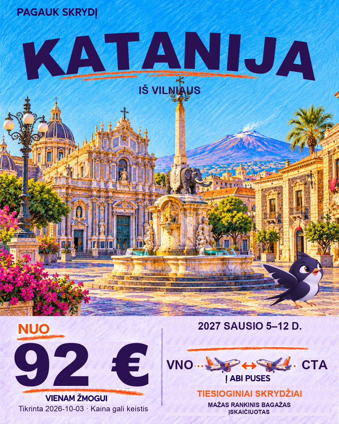 Katanija, nuo 92 € į abi puses