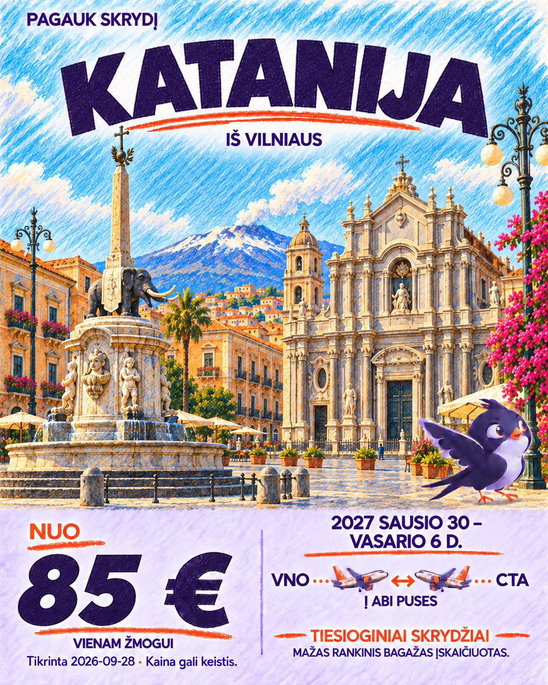Katanija iš Vilniaus, nuo 85 € į abi puses