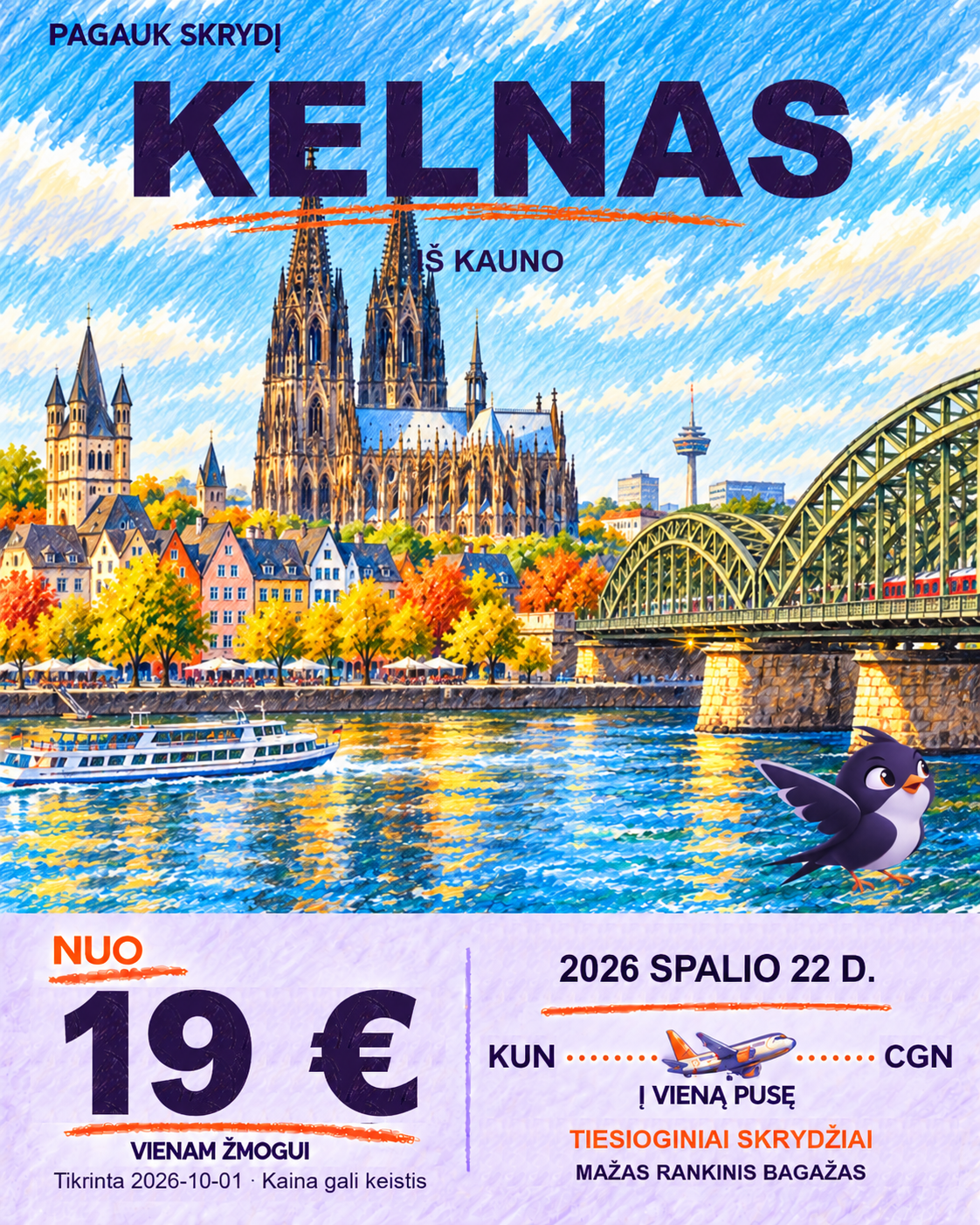 Kelnas, nuo 19 € į vieną pusę