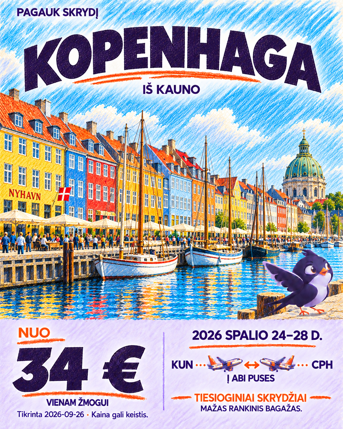 Kopenhaga iš Kauno, nuo 34 € į abi puses