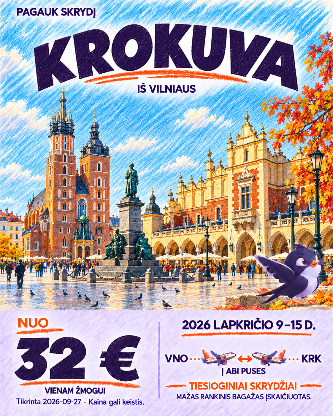 Krokuva iš Vilniaus, nuo 32 € į abi puses