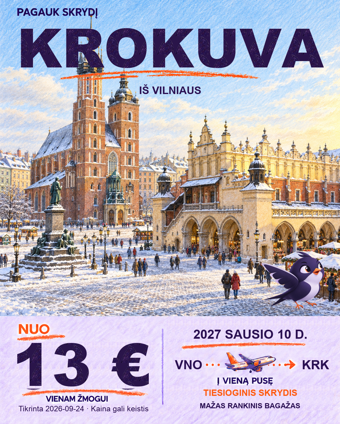 Krokuva iš Vilniaus, nuo 13 € į vieną pusę