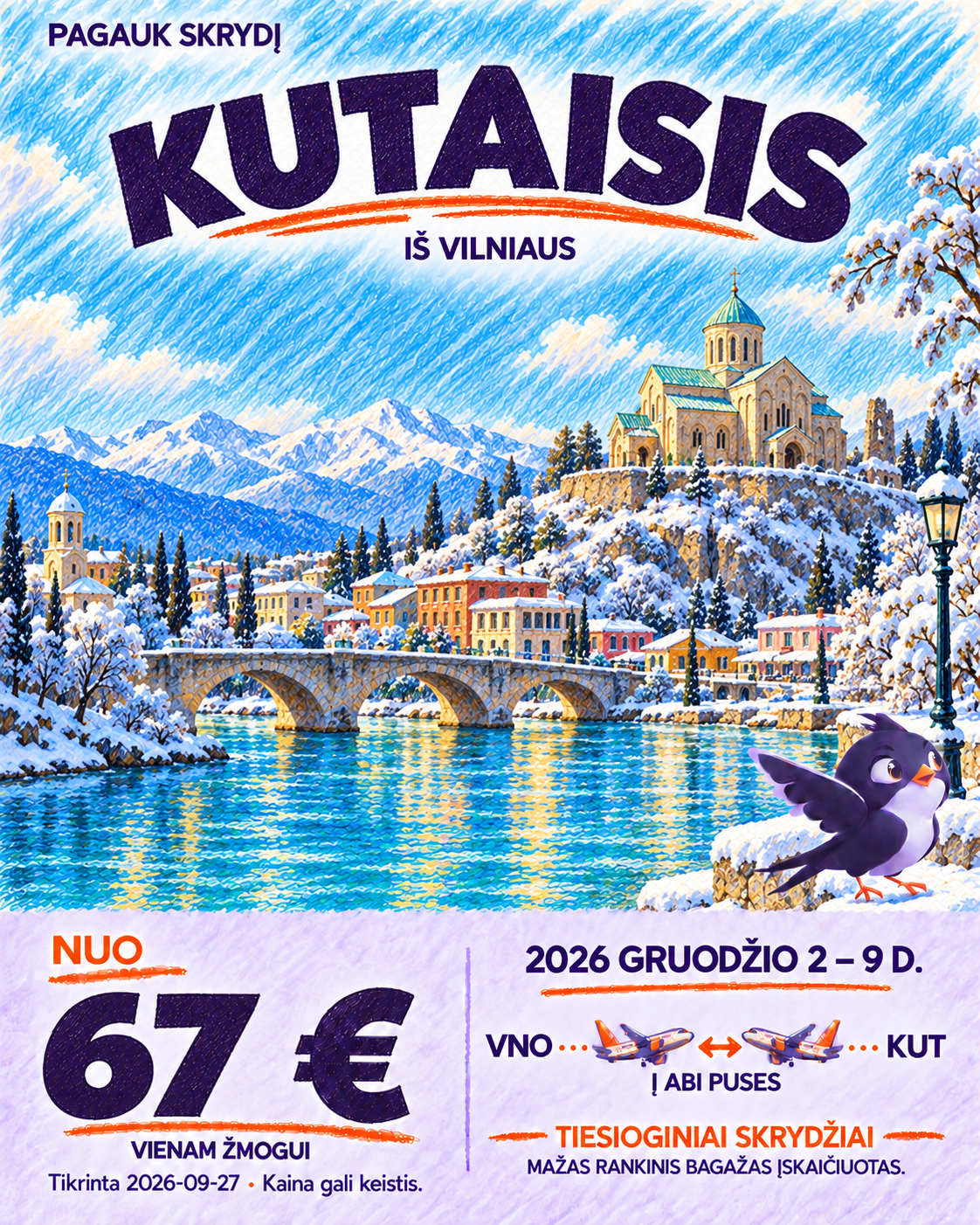 Kutaisis iš Vilniaus, nuo 67 € į abi puses