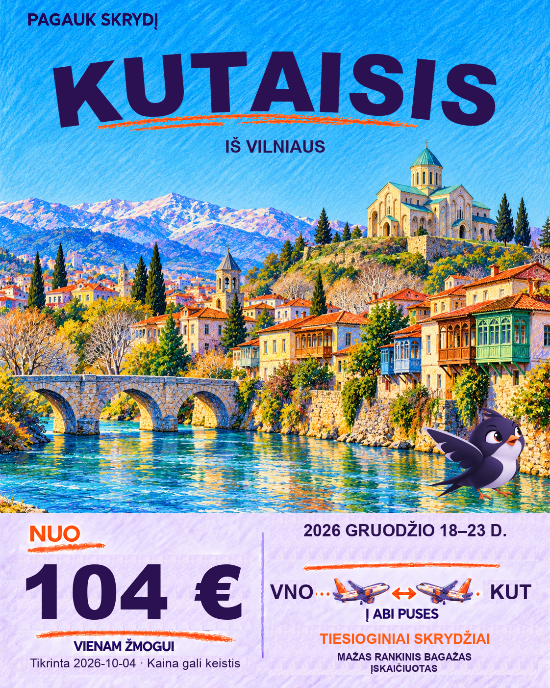 Kutaisis, nuo 104 € į abi puses
