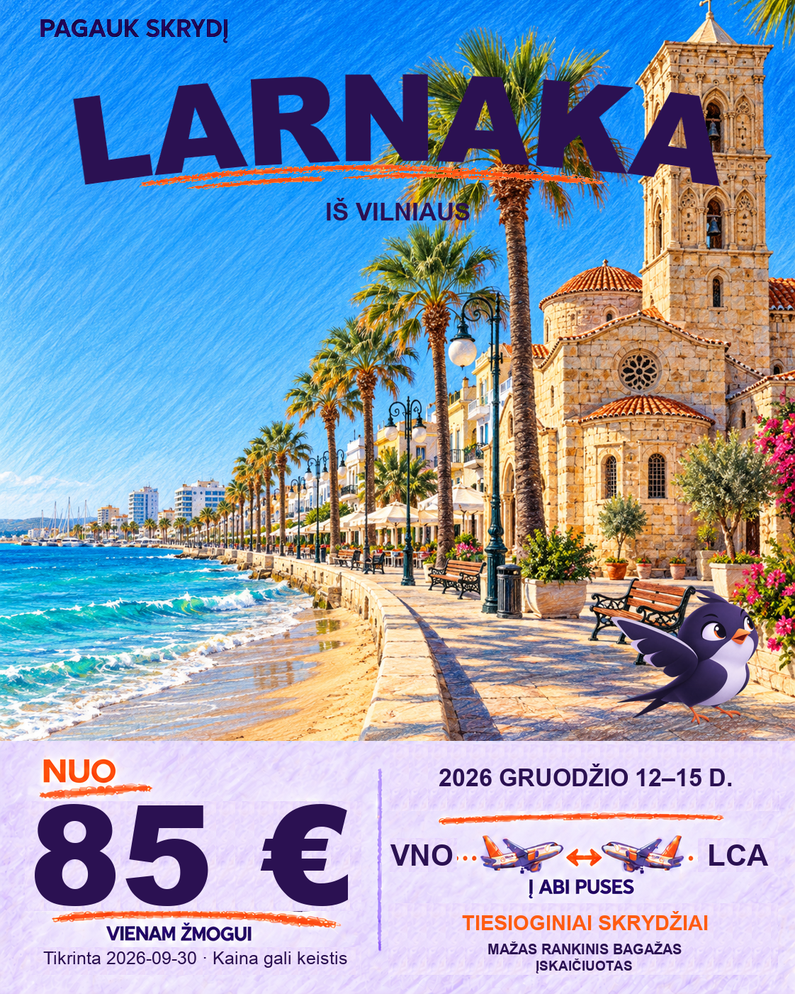 Larnaka, nuo 85 € į abi puses