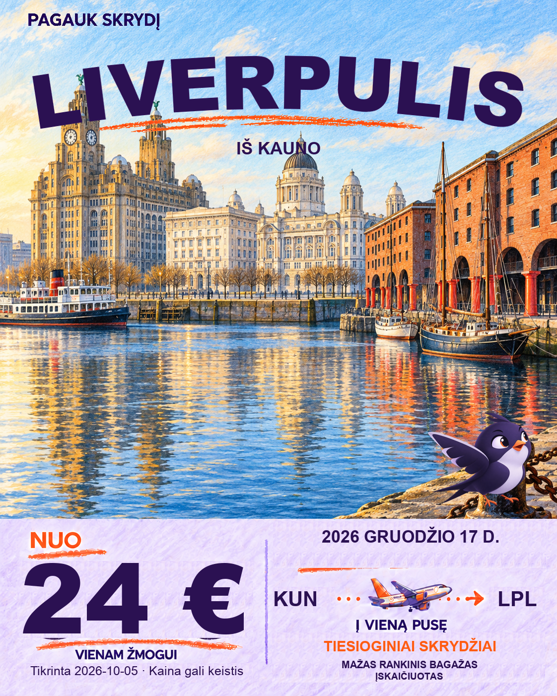 Liverpulis, nuo 24 € į vieną pusę