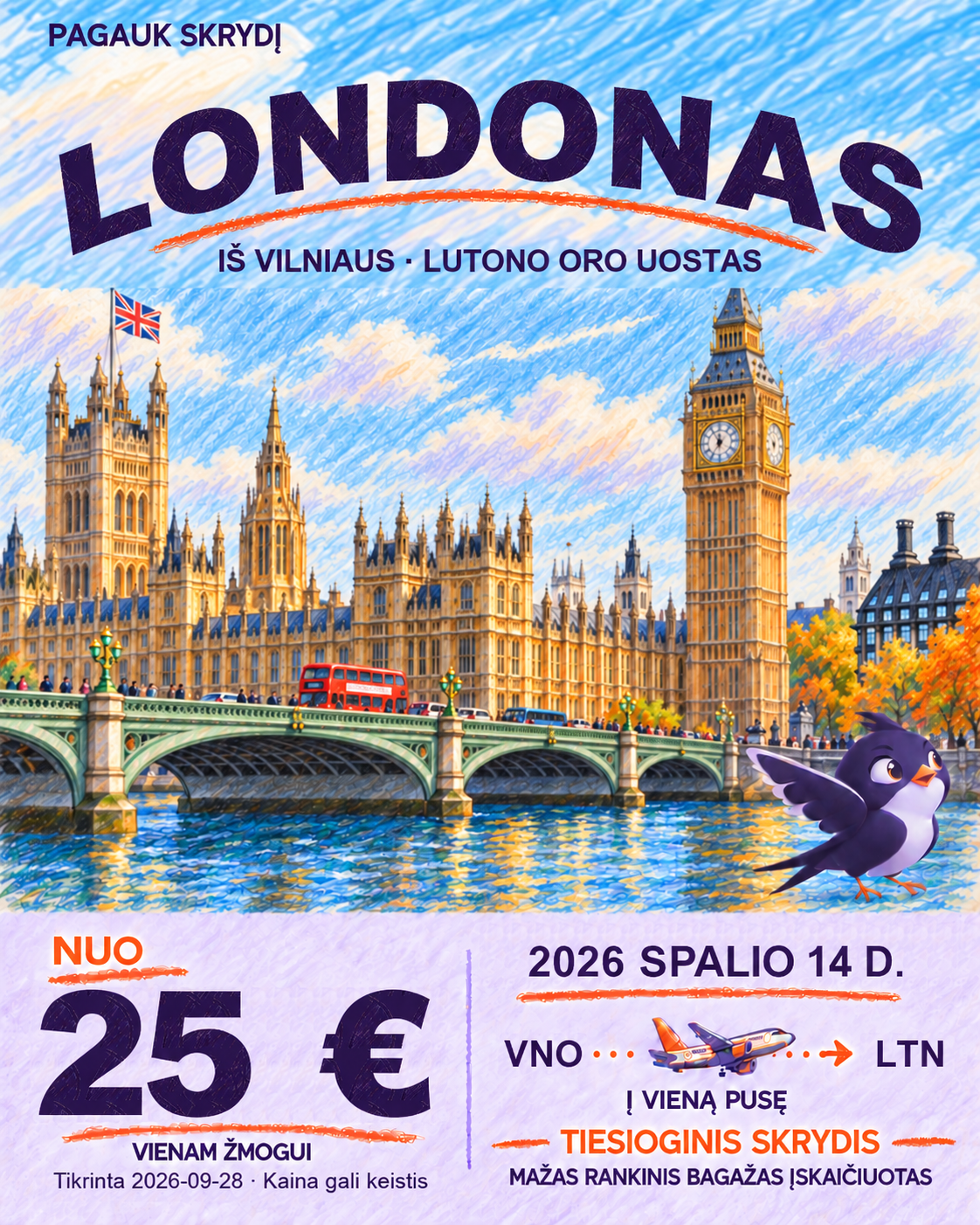 Londonas, nuo 25 € į vieną pusę