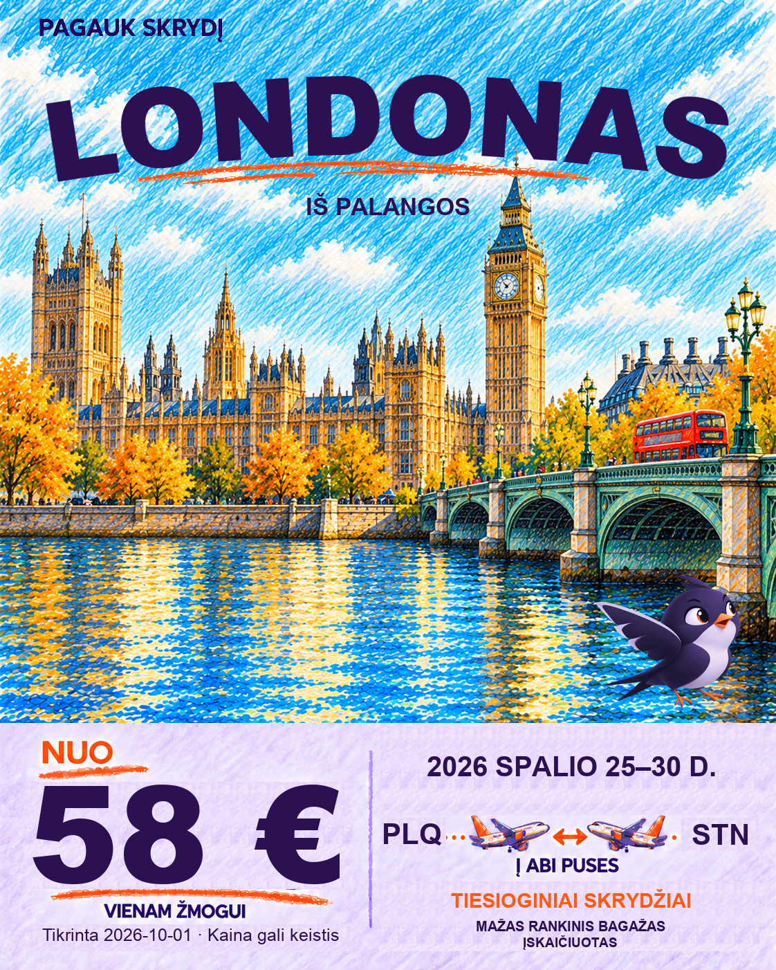 Londonas, nuo 58 € į abi puses