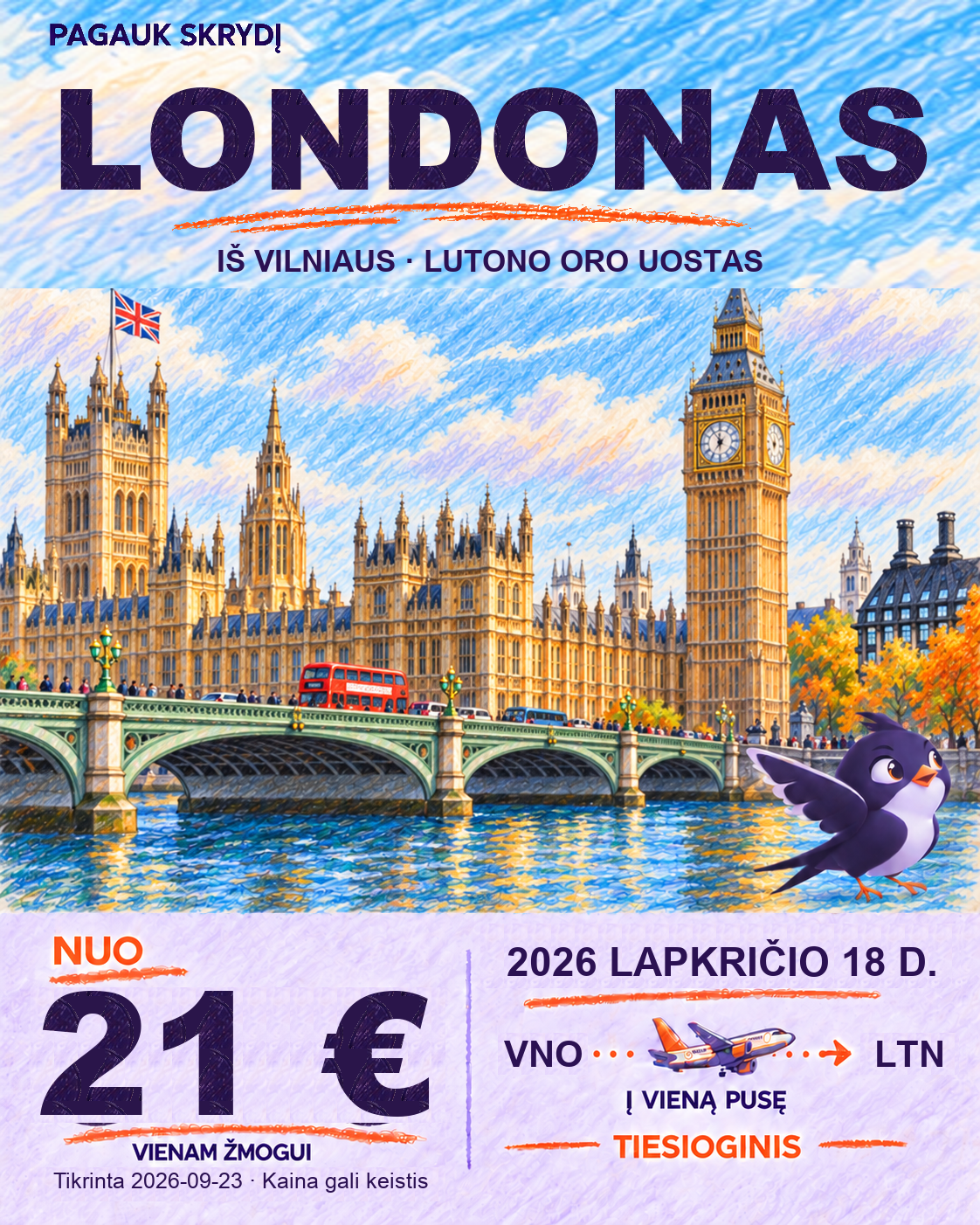 Londonas, nuo 21 € į vieną pusę