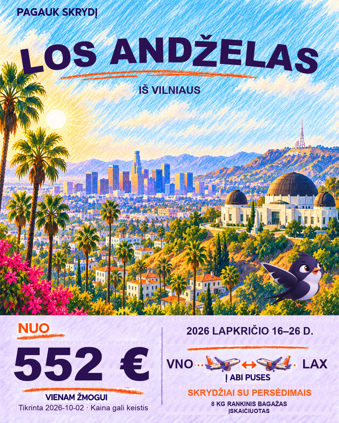 Los Andželas, nuo 552 € į abi puses