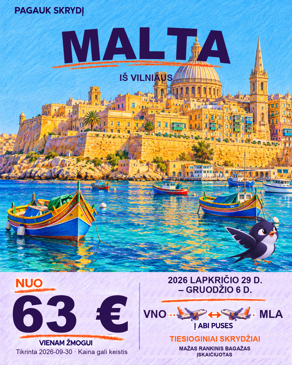 Malta, nuo 63 € į abi puses