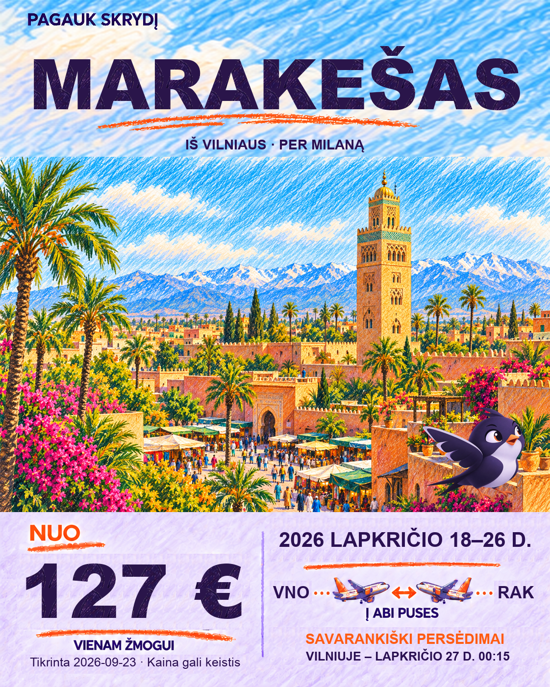 Marakešas, nuo 127 € į abi puses