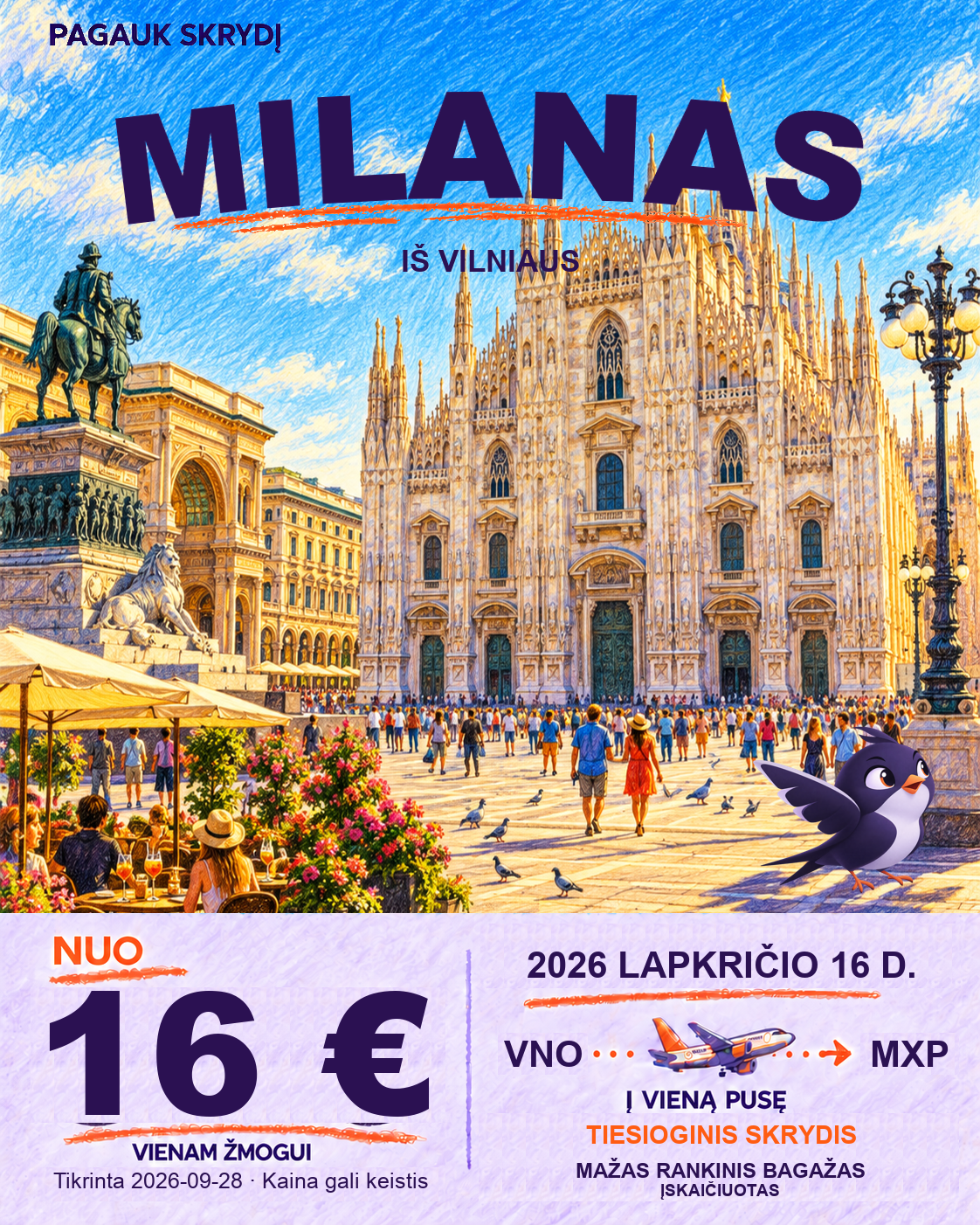 Milanas, nuo 16 € į vieną pusę