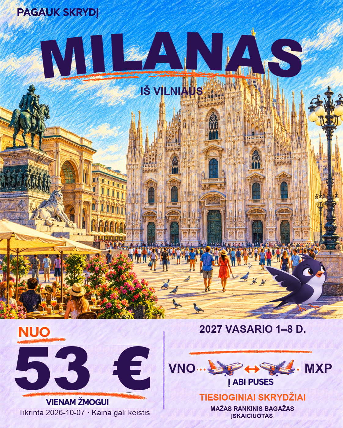 Milanas, nuo 53 € į abi puses