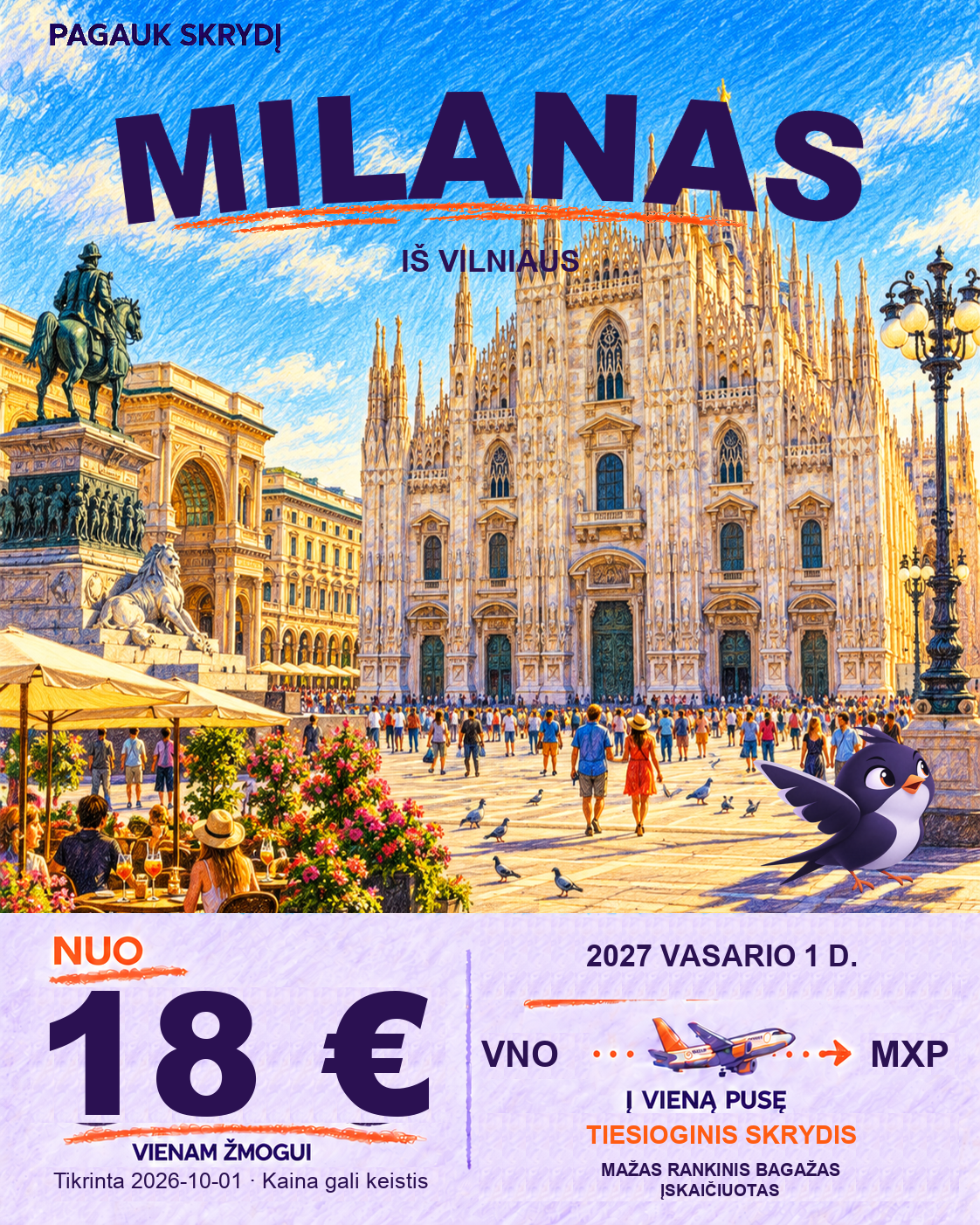 Milanas, nuo 18 € į vieną pusę