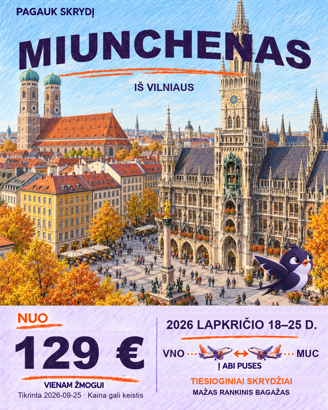 Miunchenas iš Vilniaus, nuo 129 € į abi puses