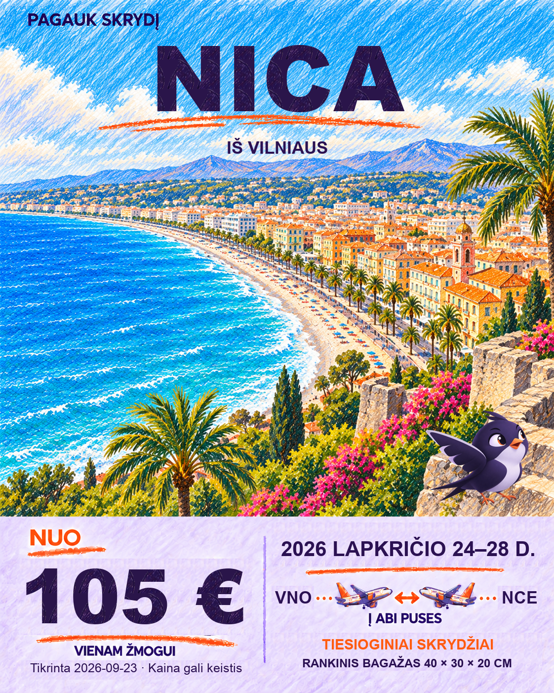 Nica iš Vilniaus, nuo 105 € į abi puses