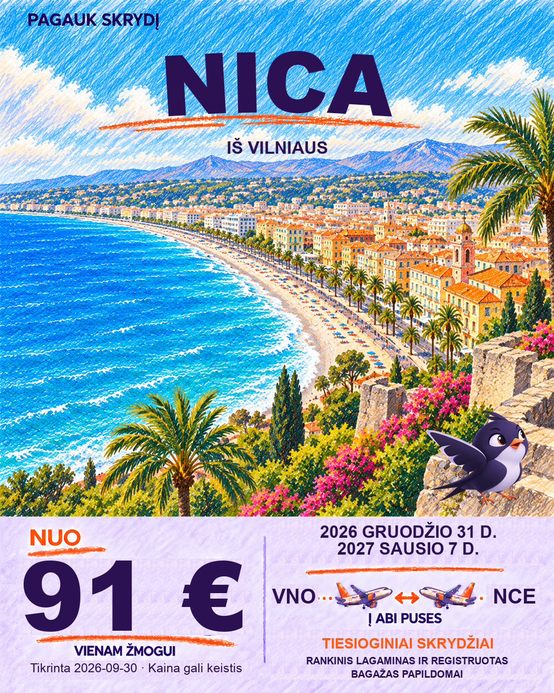 Nica, nuo 91 € į abi puses