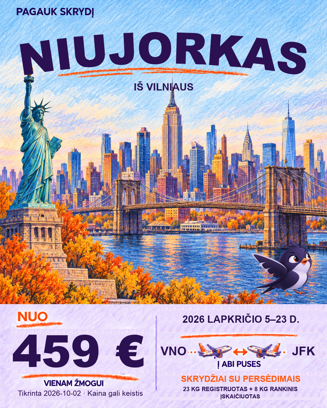 Niujorkas, nuo 459 € į abi puses