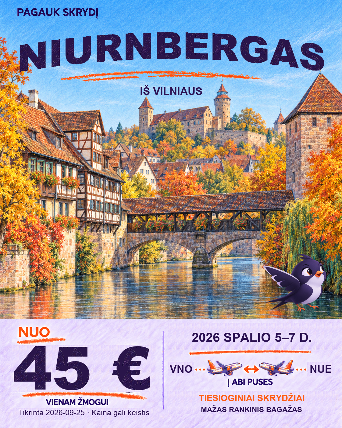 Niurnbergas iš Vilniaus, nuo 45 € į abi puses