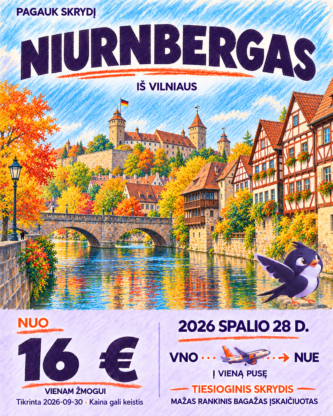 Niurnbergas, nuo 16 € į vieną pusę