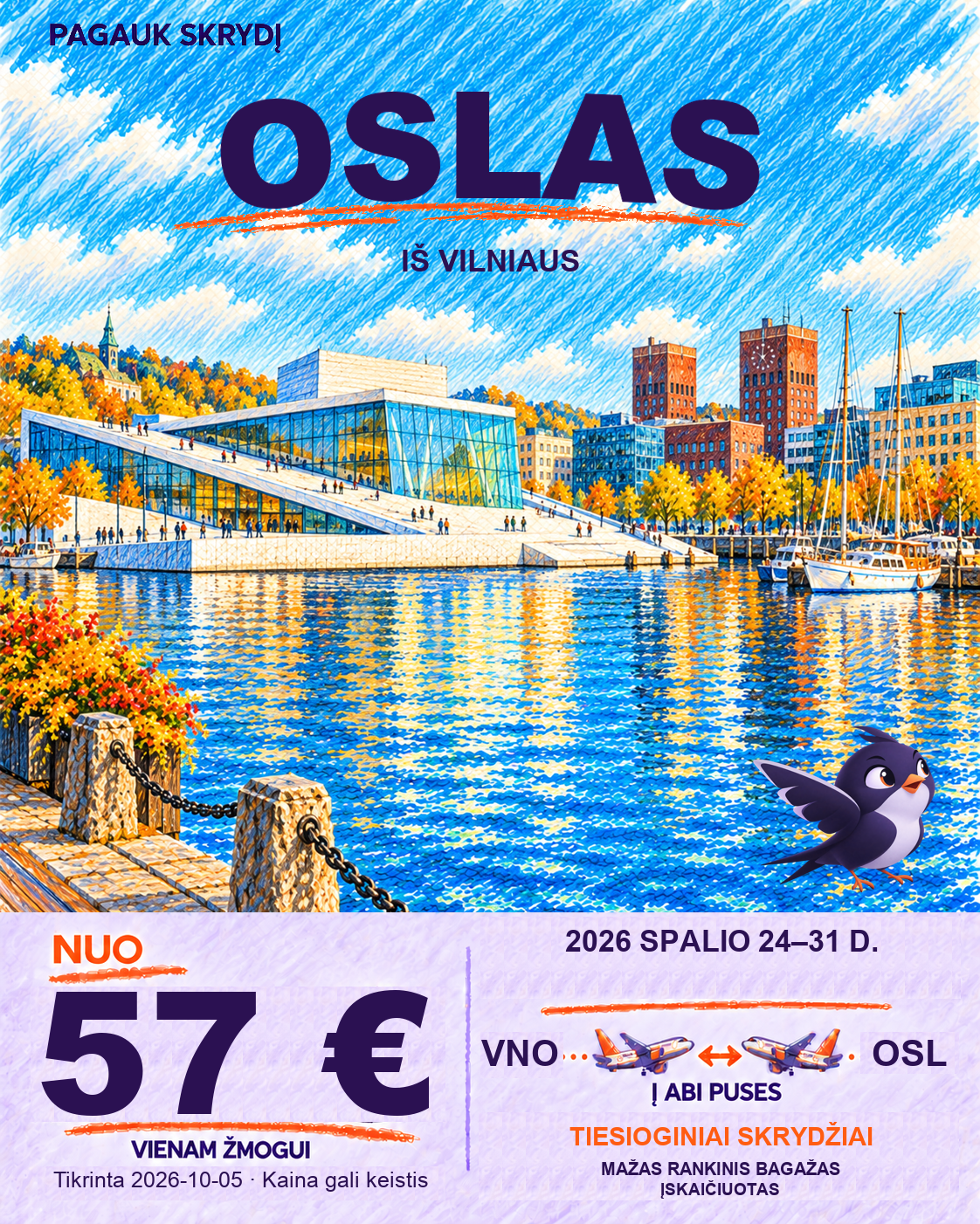 Oslas, nuo 57 € į abi puses