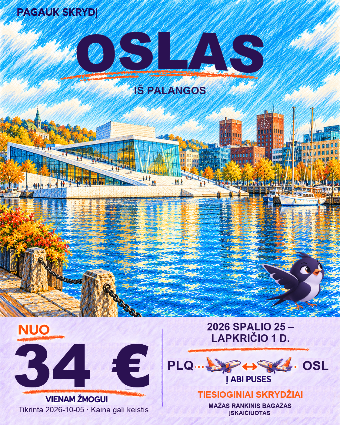 Oslas, nuo 34 € į abi puses