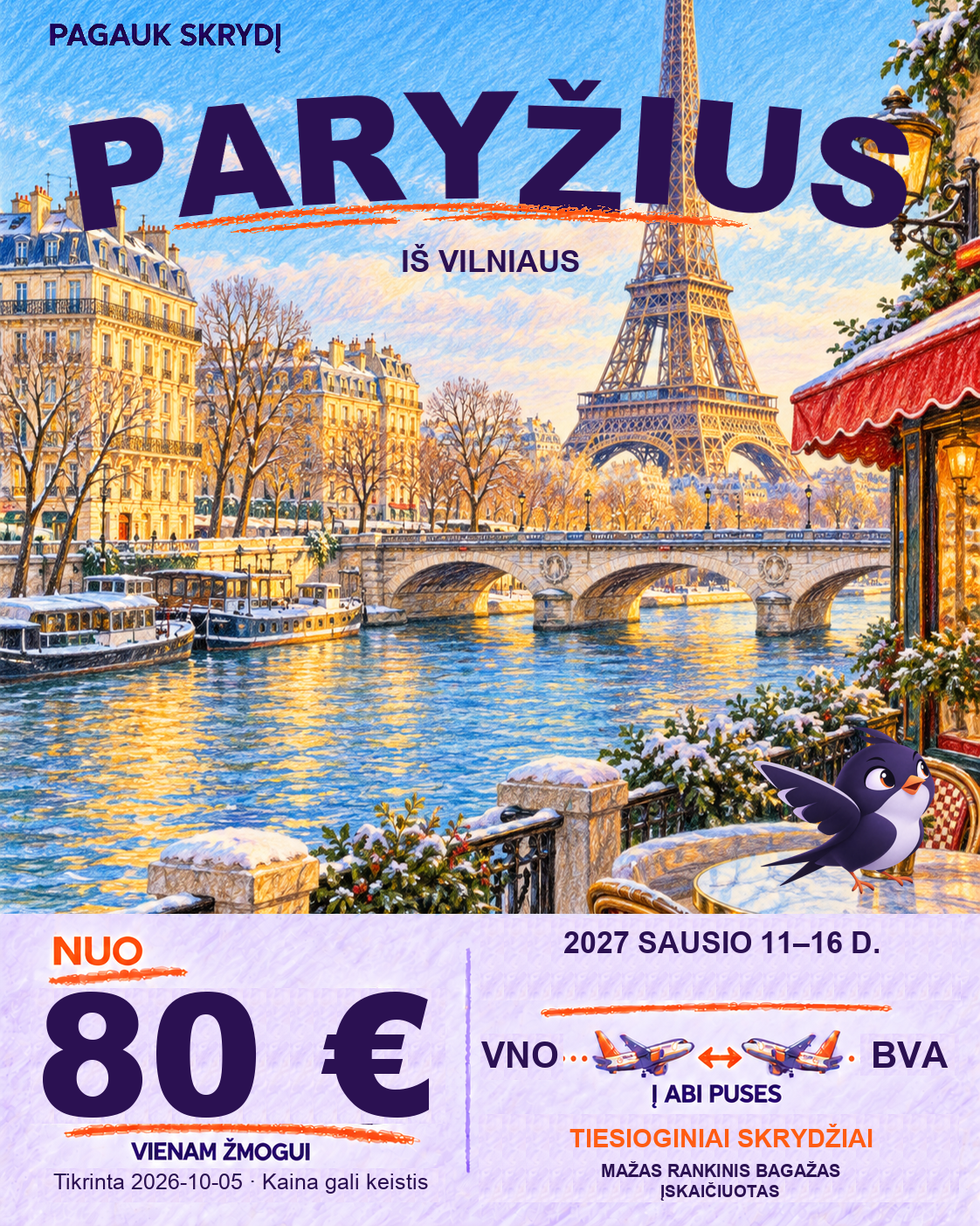Paryžius, nuo 80 € į abi puses