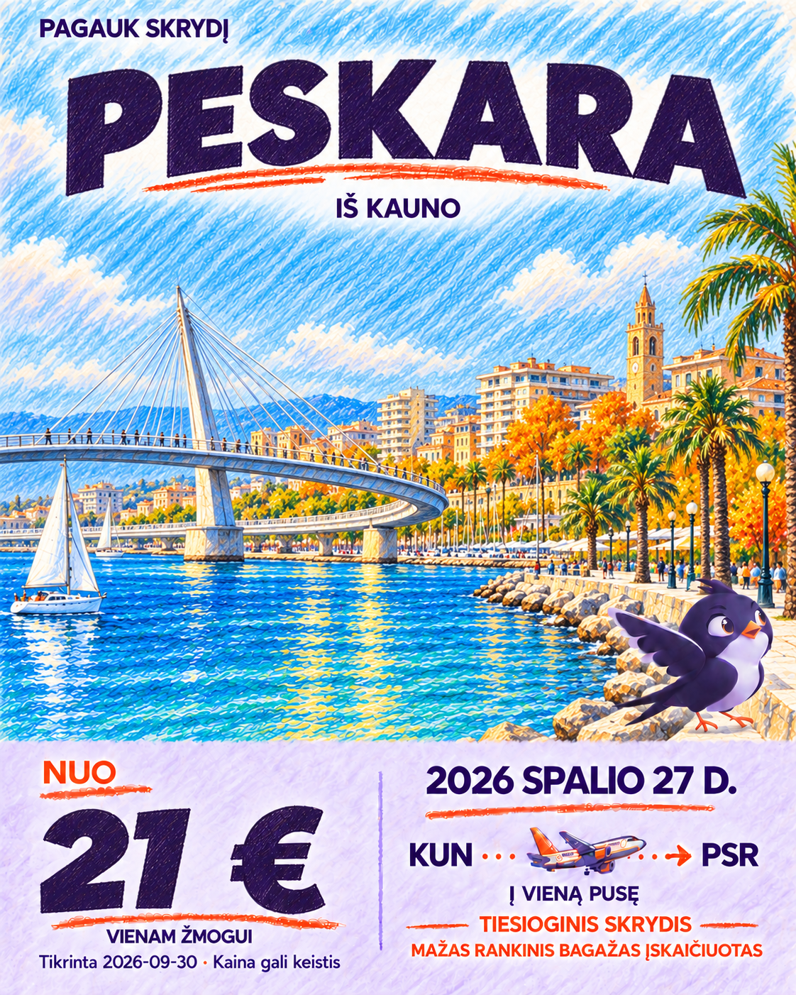 Peskara, nuo 21 € į vieną pusę